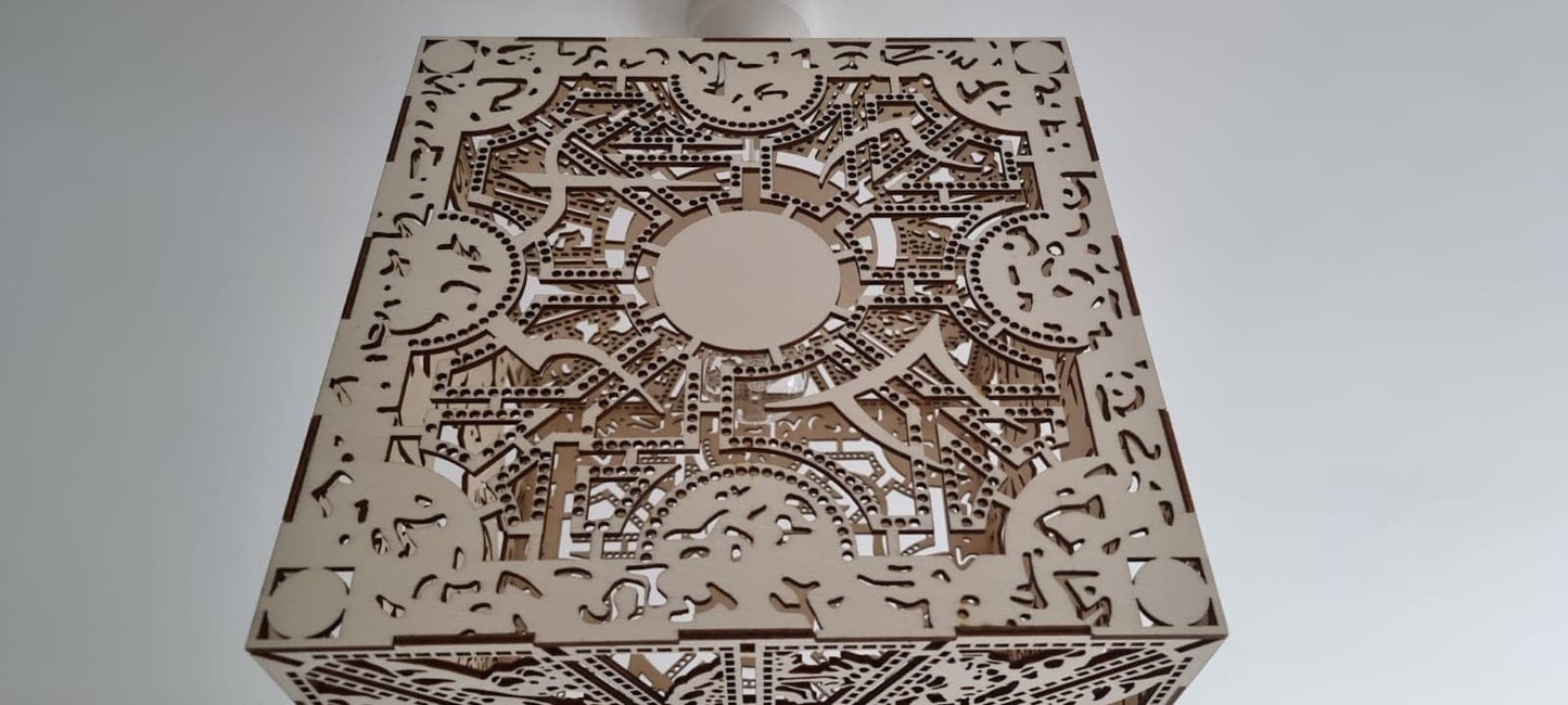 Bespoke made to order puzzle box detailed wooden light shade. - LaserGiftsuk