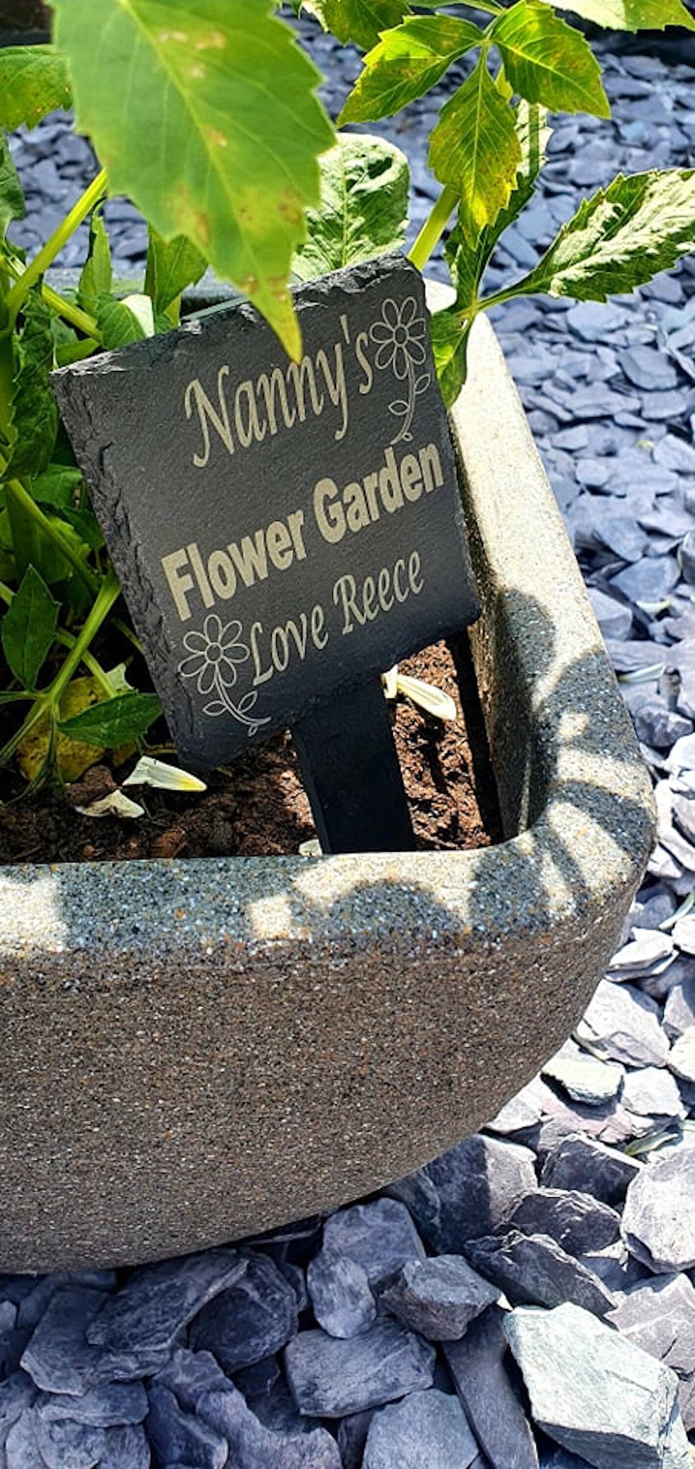 Personalised slate garden planter sign, square. - LaserGiftsuk