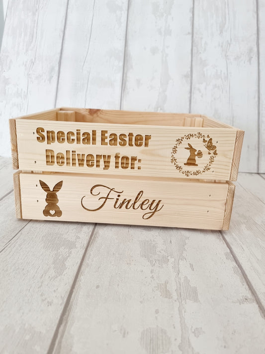 Personalised wooden Easter crate, treats.