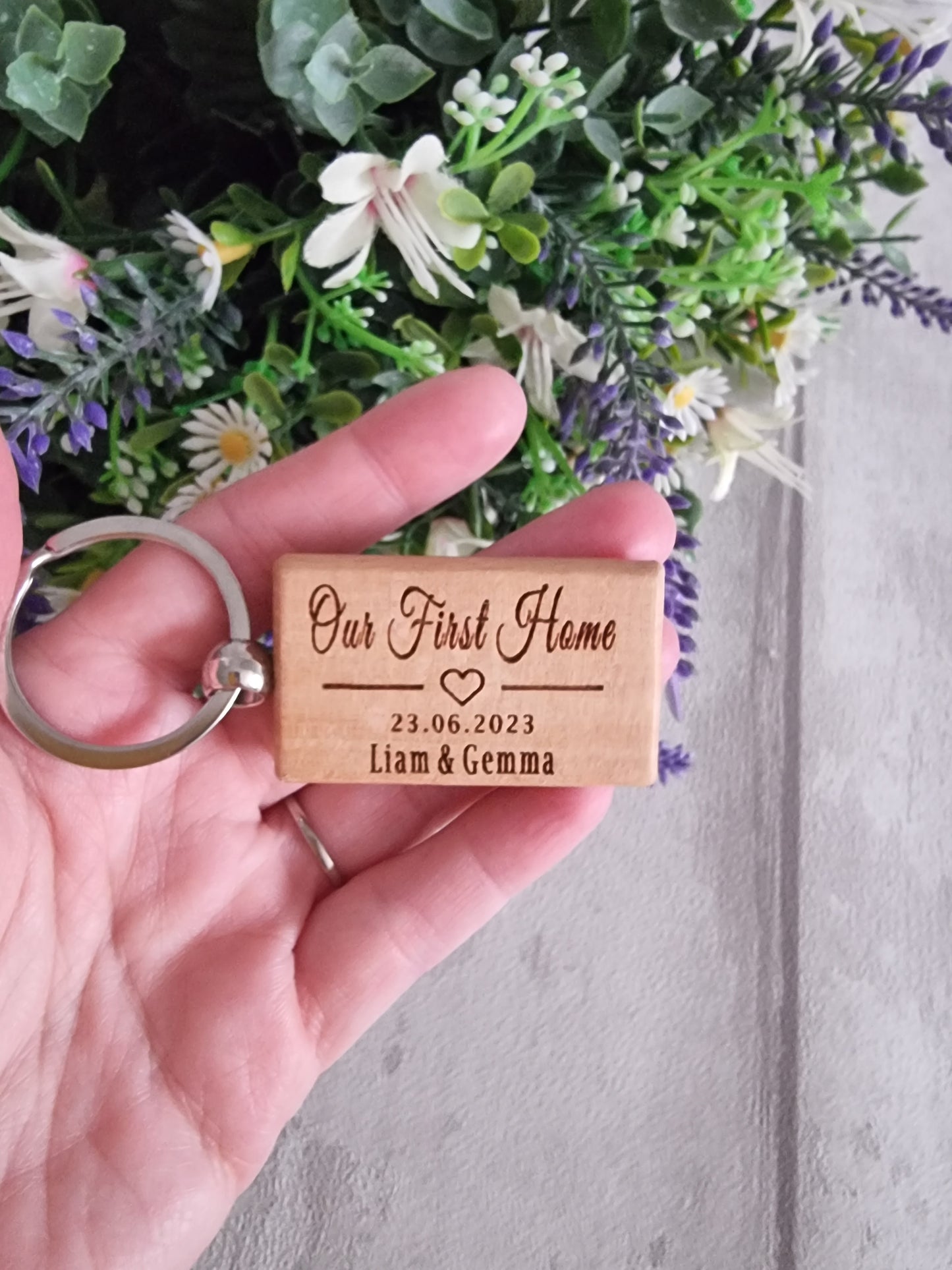 x2  Our first home Personalised keyring.