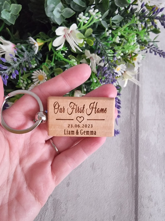 x2 Our first home Personalised keyring.