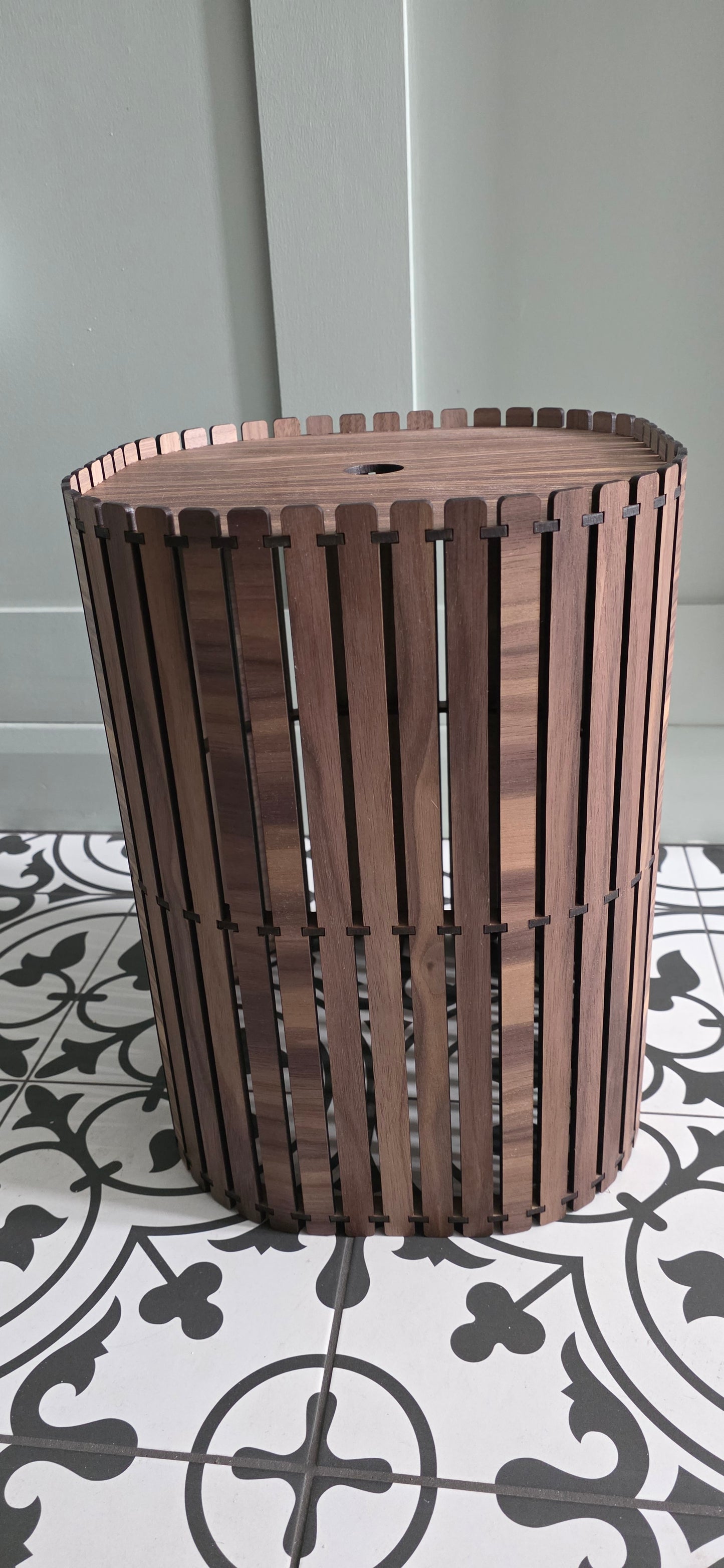 Wooden Slatted Lampshade – Modern Scandinavian Ceiling Pendant Light | Walnut Effect Statement Lighting UK