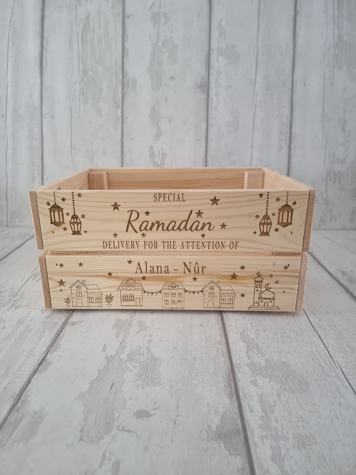 Personalised Eid and Ramadan Wooden Keepsake crate, Gifts for End of Ramadan.