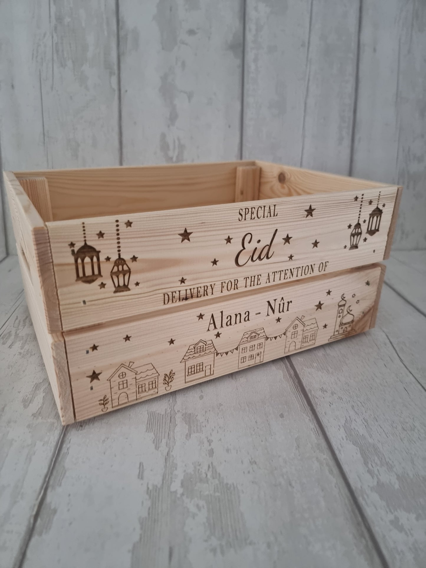 Personalised Eid and Ramadan Wooden Keepsake crate, Gifts for End of Ramadan.