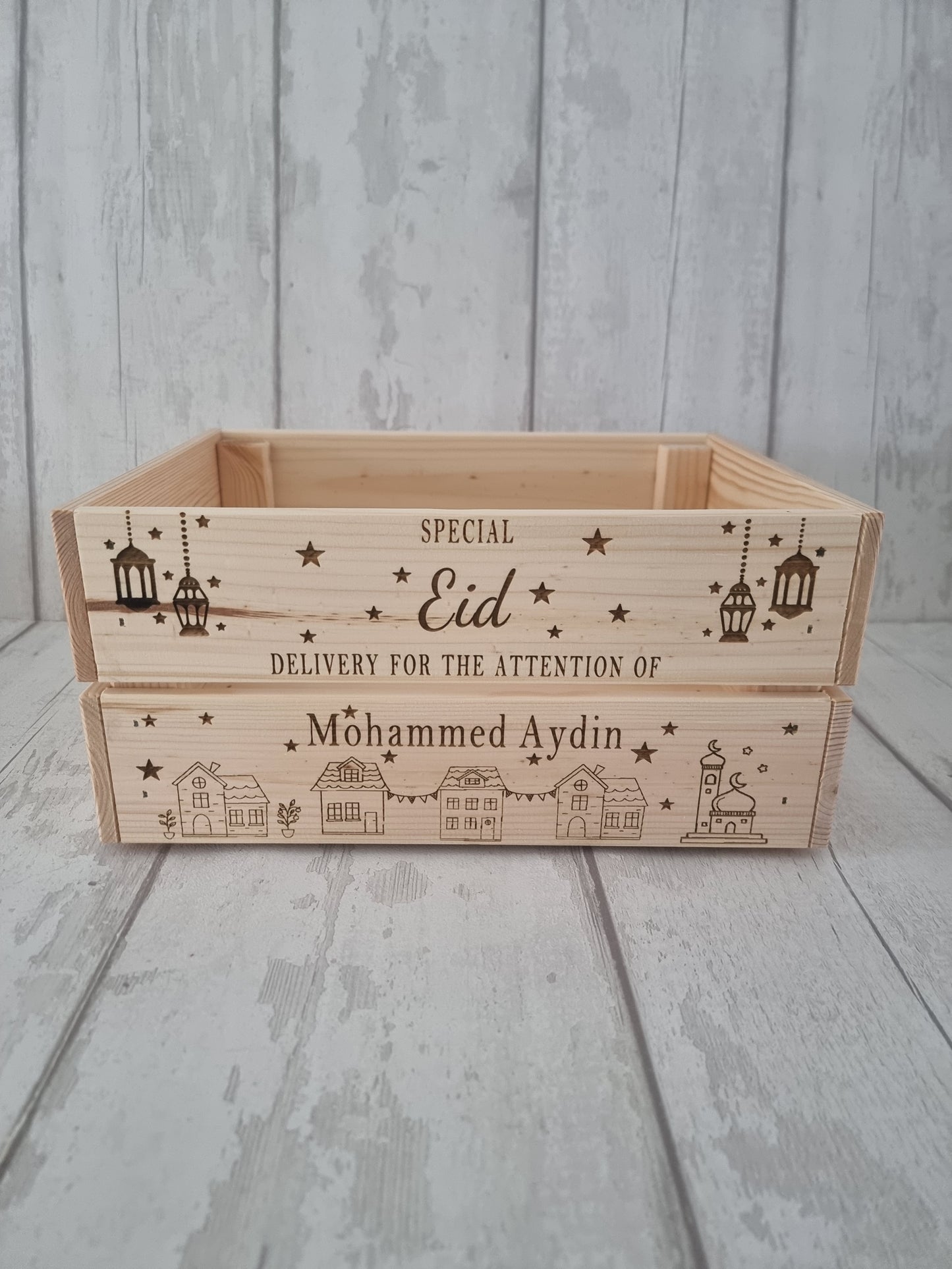 Personalised Eid and Ramadan Wooden Keepsake crate, Gifts for End of Ramadan.