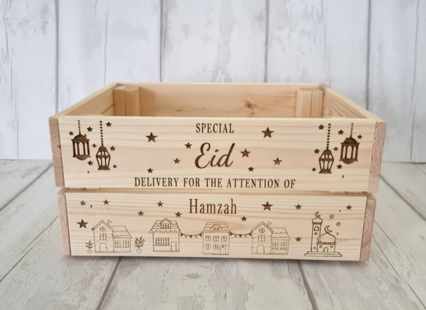 Personalised Eid and Ramadan Wooden Keepsake crate, Gifts for End of Ramadan.