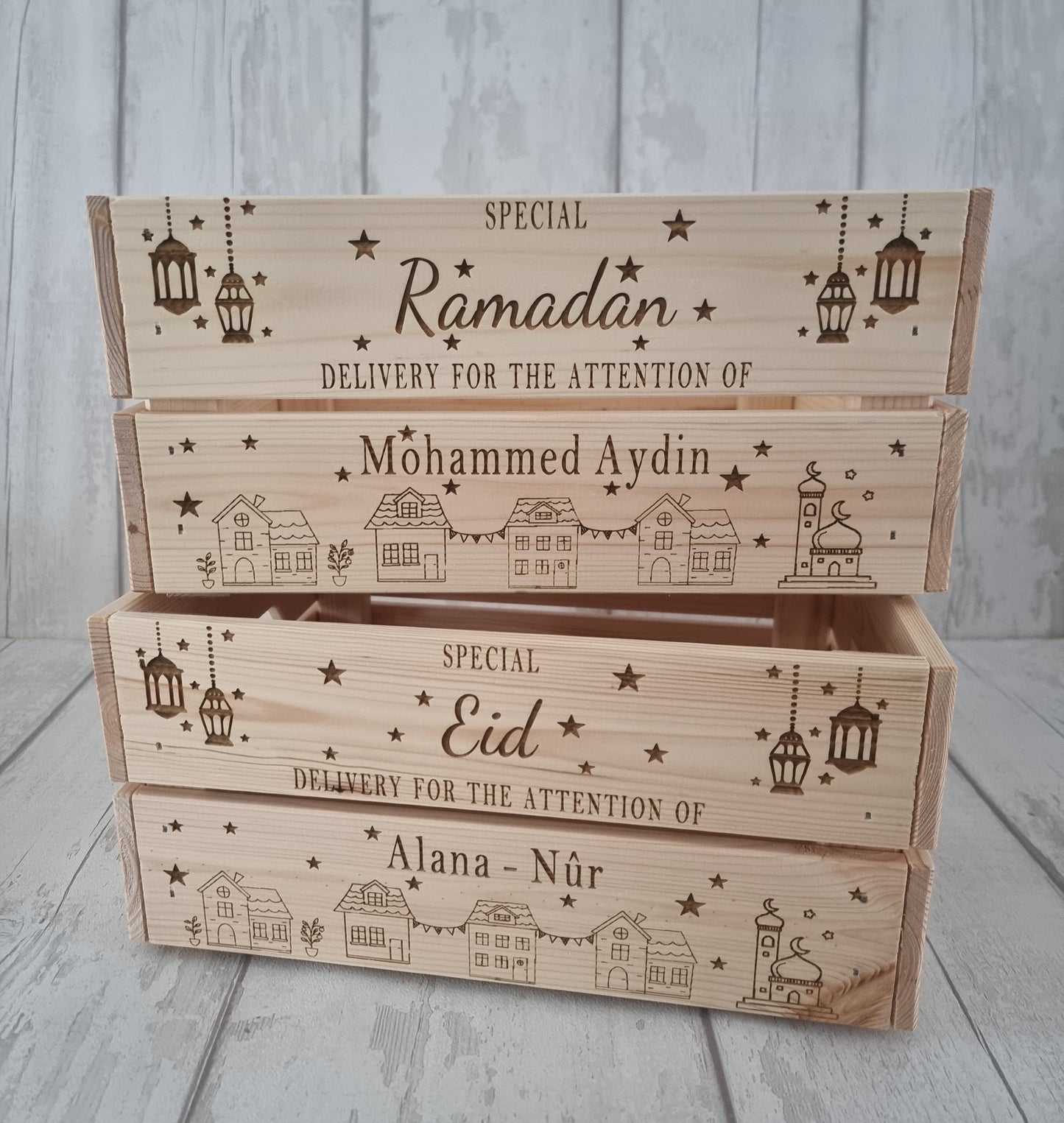 Personalised Eid and Ramadan Wooden Keepsake crate, Gifts for End of Ramadan.