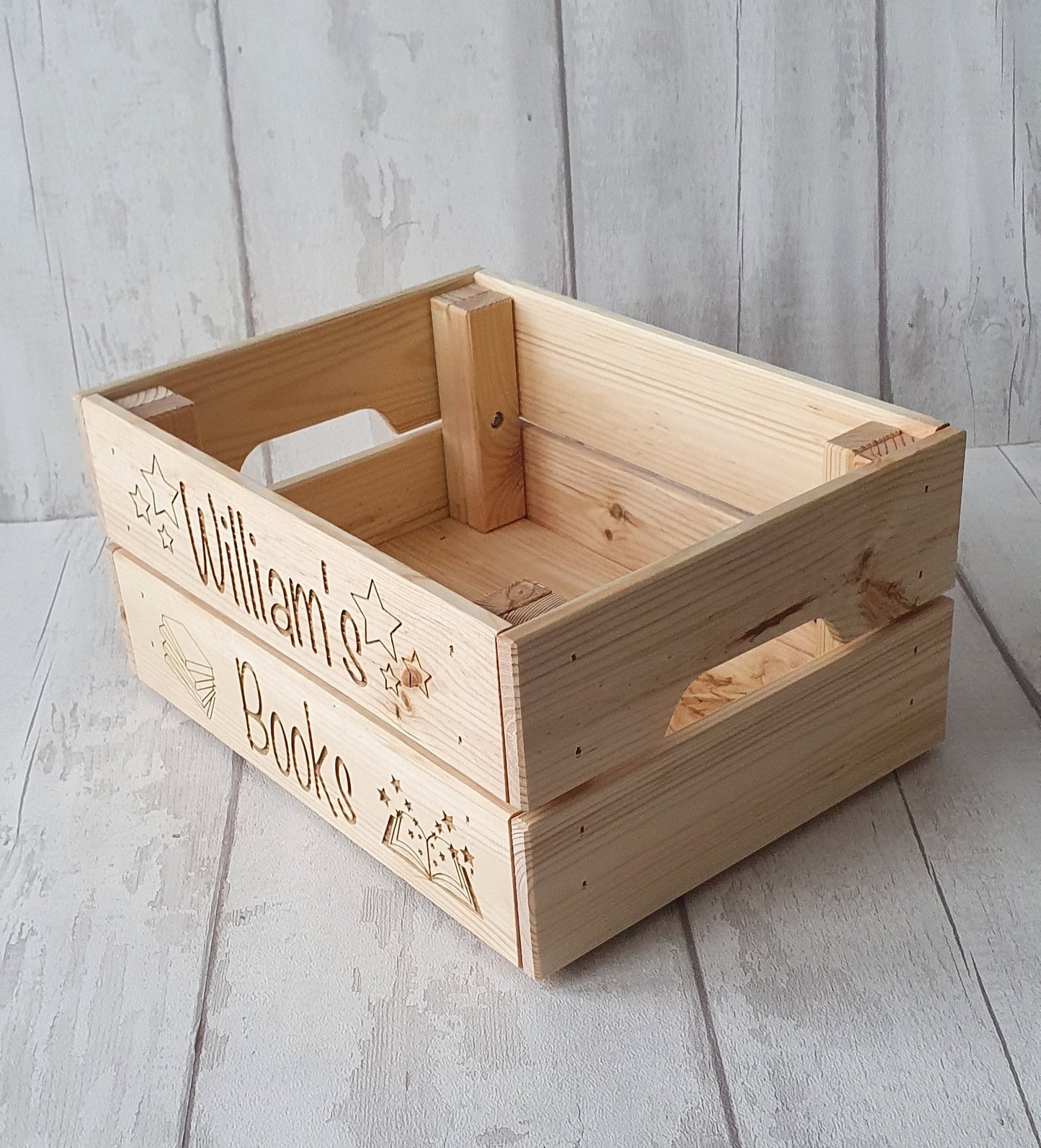 Personalised wooden book box crate, book storage. - LaserGiftsuk