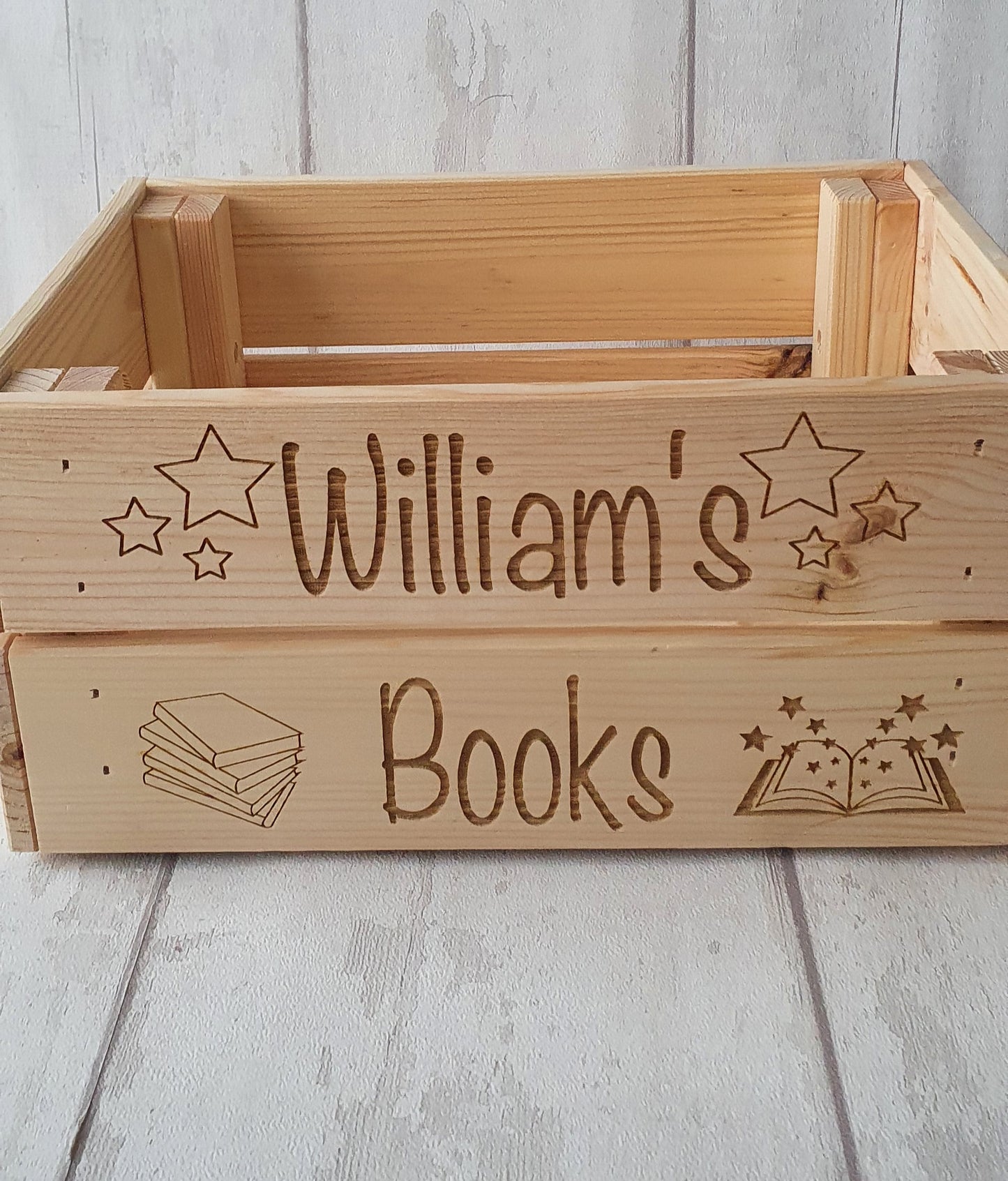 Personalised wooden book box crate, book storage. - LaserGiftsuk