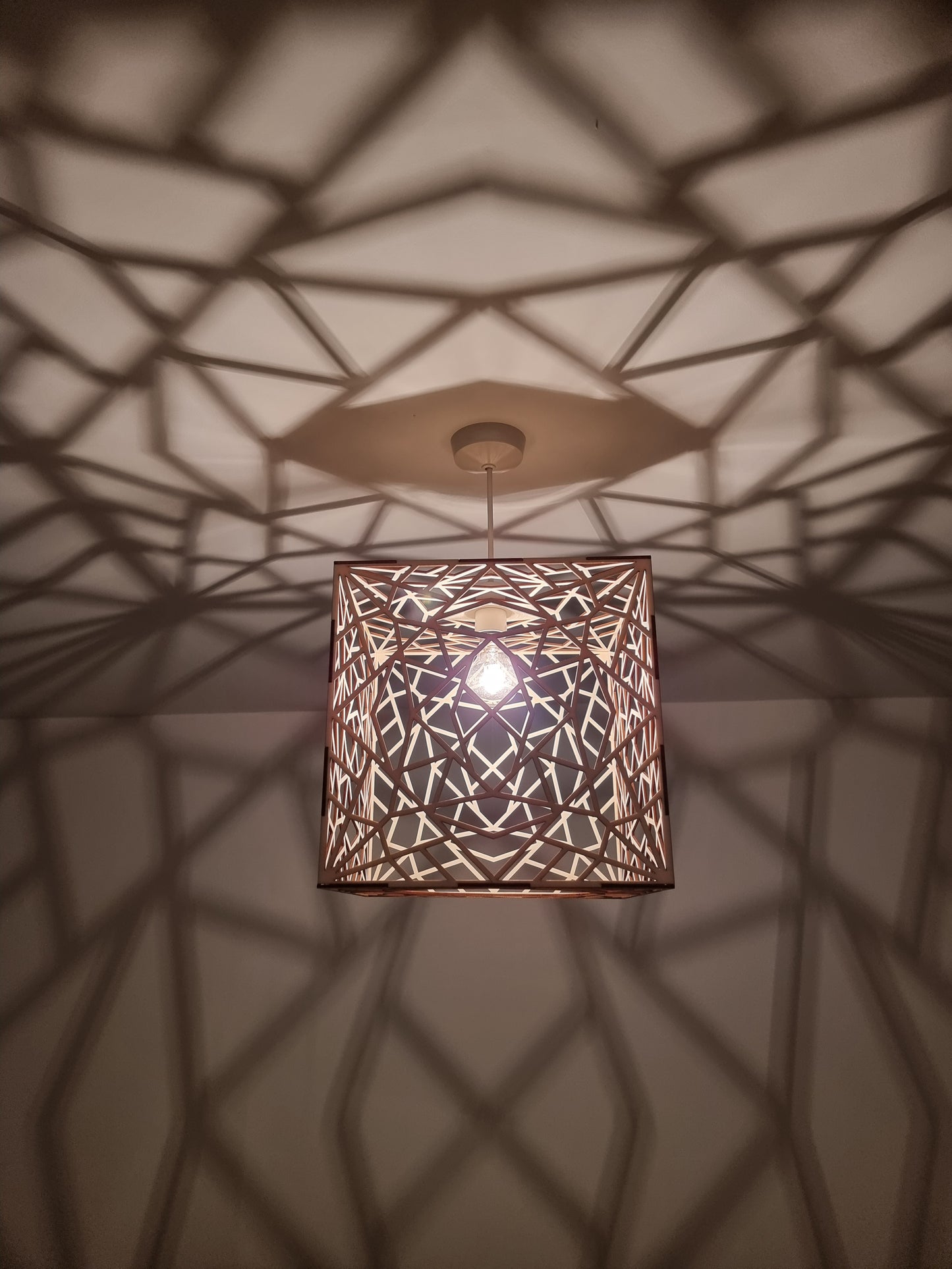 Geometric laser cut wooden light shade, home decor.