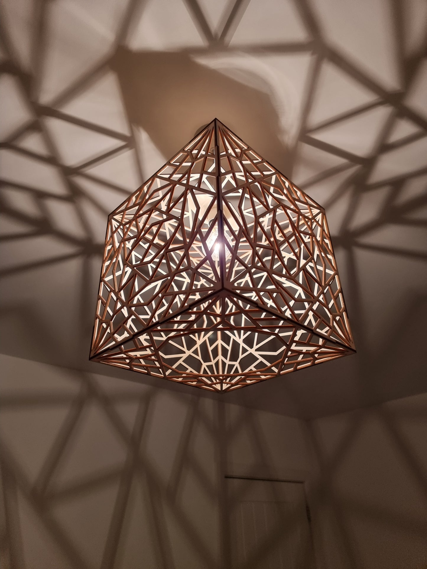 Geometric laser cut wooden light shade, home decor.