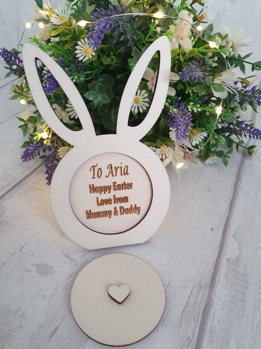 Personalised wooden Easter bunny card.