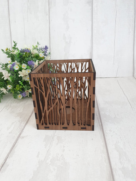 Personalised wooden tree lantern, laser cut.