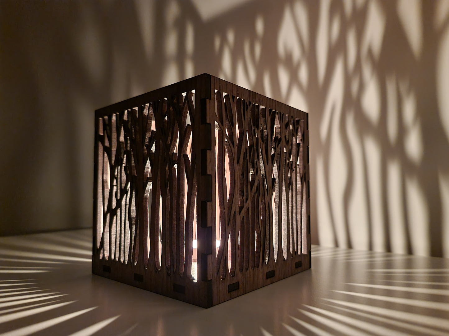 Personalised wooden tree lantern, laser cut.