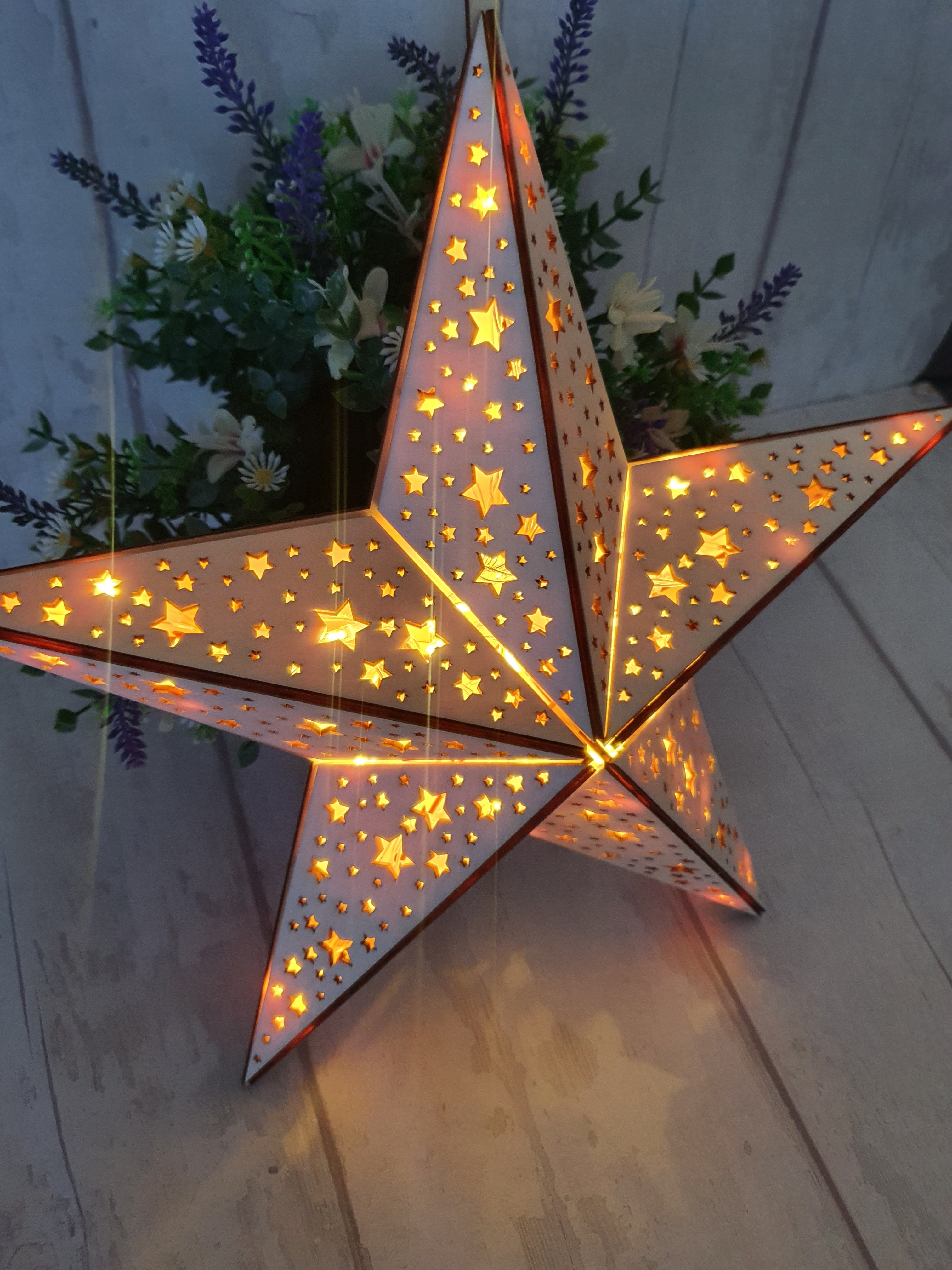 Bespoke wooden Star light Christmas decoration. – LaserGiftsuk