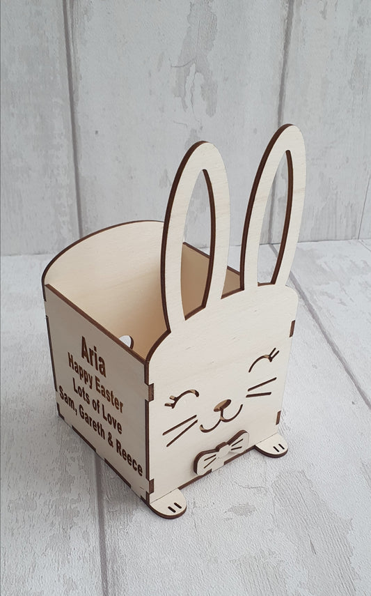 Personalised wooden Easter bunny basket.