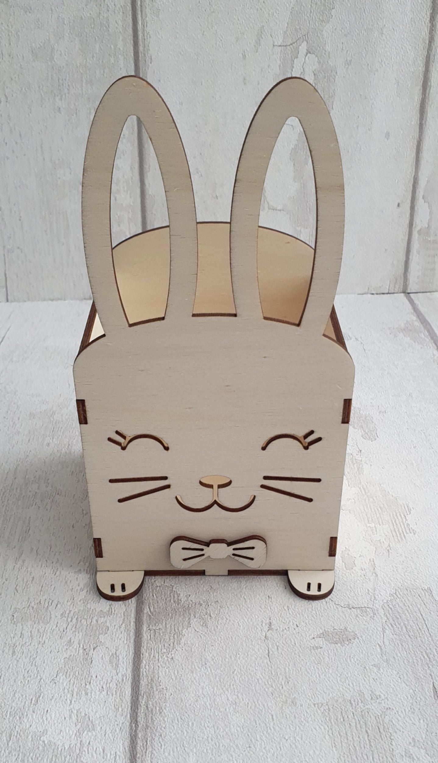Personalised wooden Easter bunny basket.