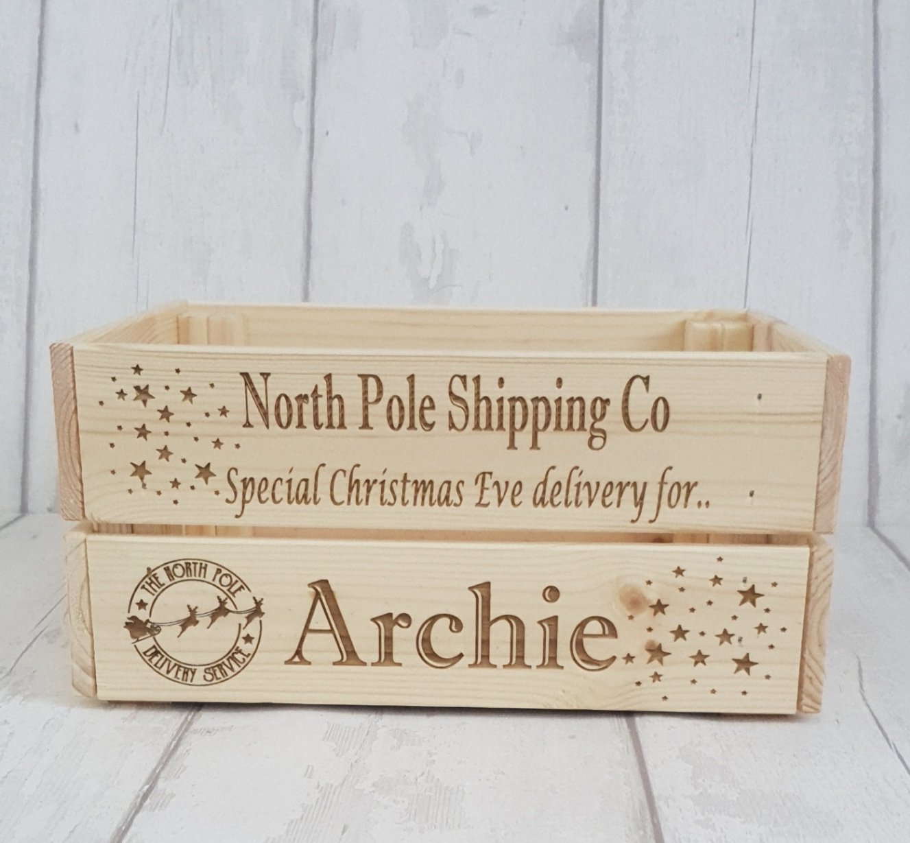 Personalised wooden Christmas eve crate.