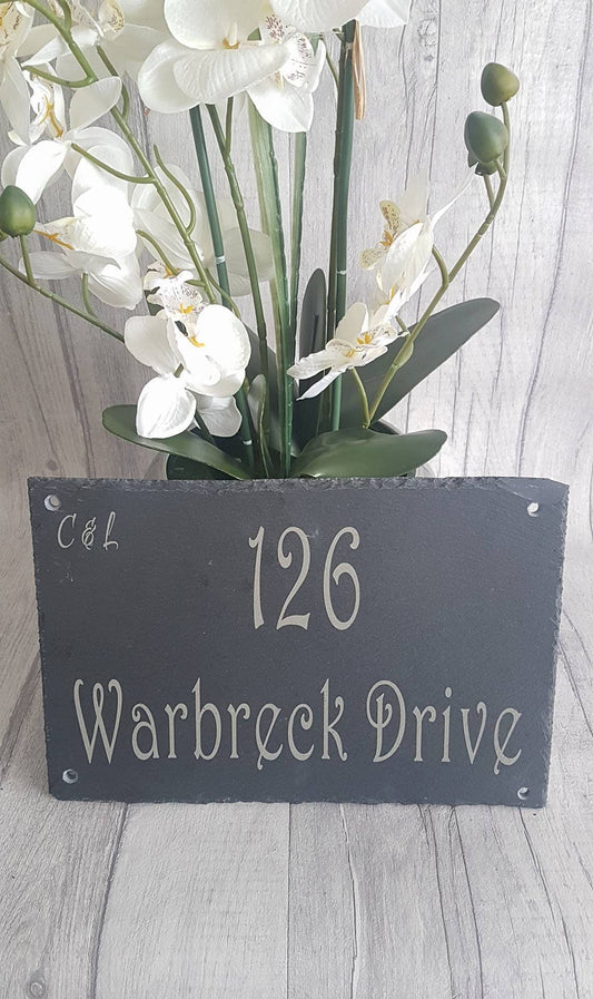 Laser engraved Personalised Real Slate House Sign. - LaserGiftsuk