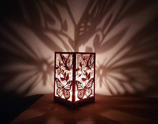 Beautiful Laser cut Butterfly tea light holder with candle. - LaserGiftsuk