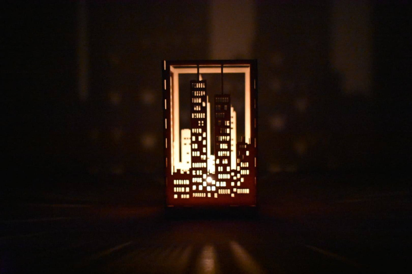 Laser cut City silhouette tea light holder. - LaserGiftsuk