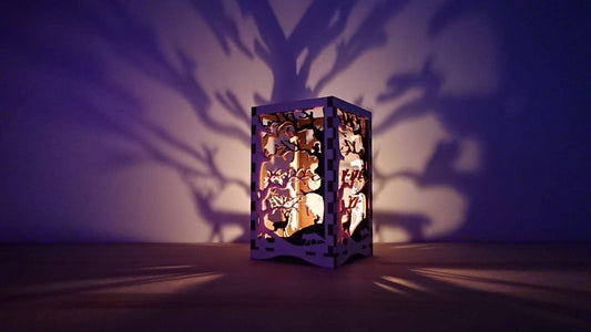 Beautiful double layered laser cut tea light holder woodland scene. - LaserGiftsuk