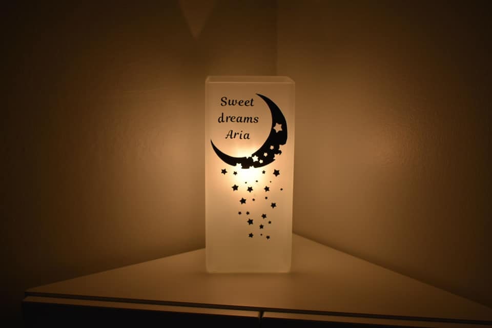 Personalised glass Moon and Stars night light. - LaserGiftsuk
