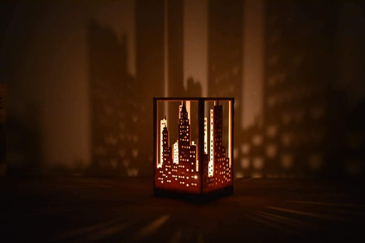 Laser cut City silhouette tea light holder. - LaserGiftsuk