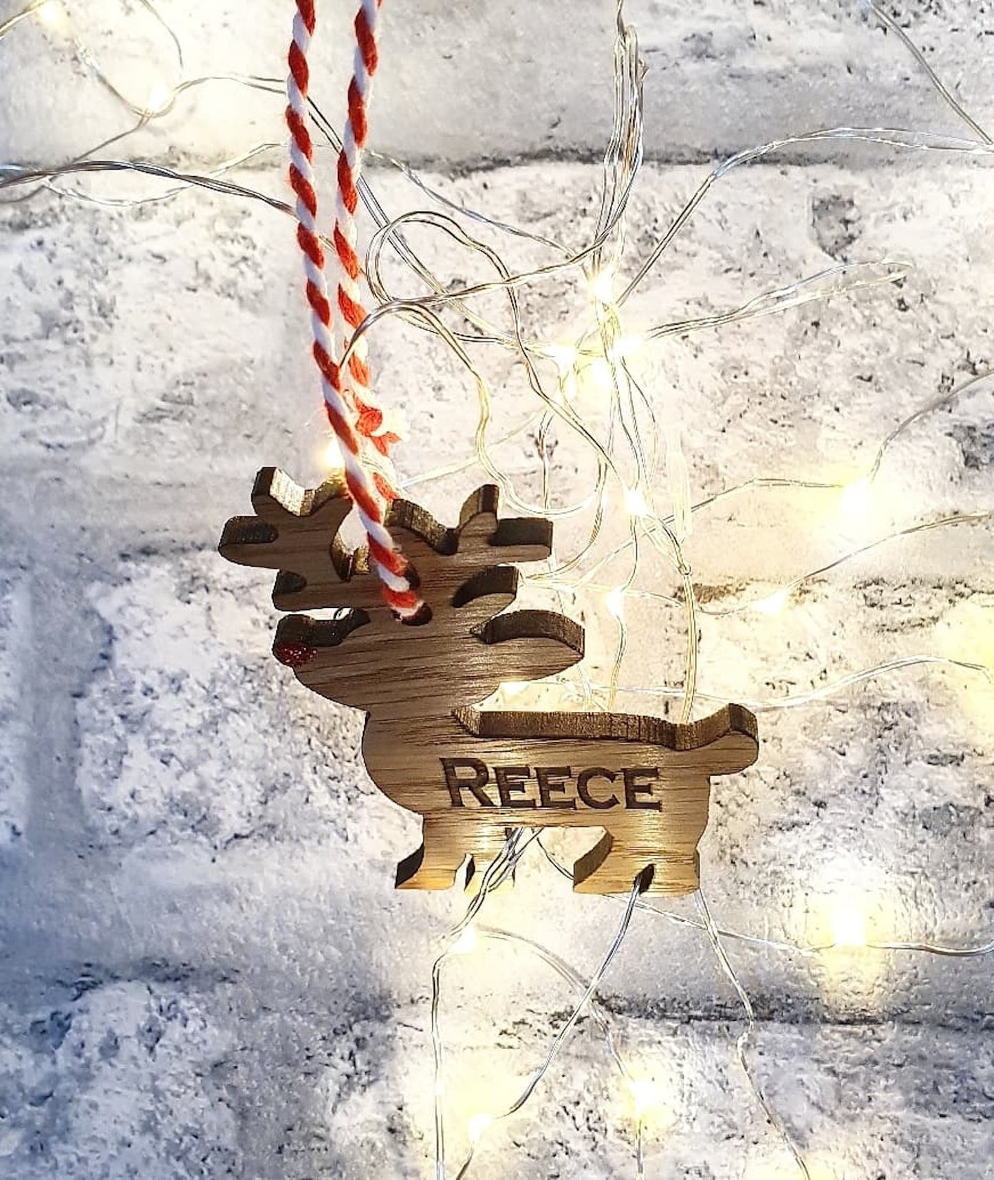 Personalised reindeer tree ornament. - LaserGiftsuk