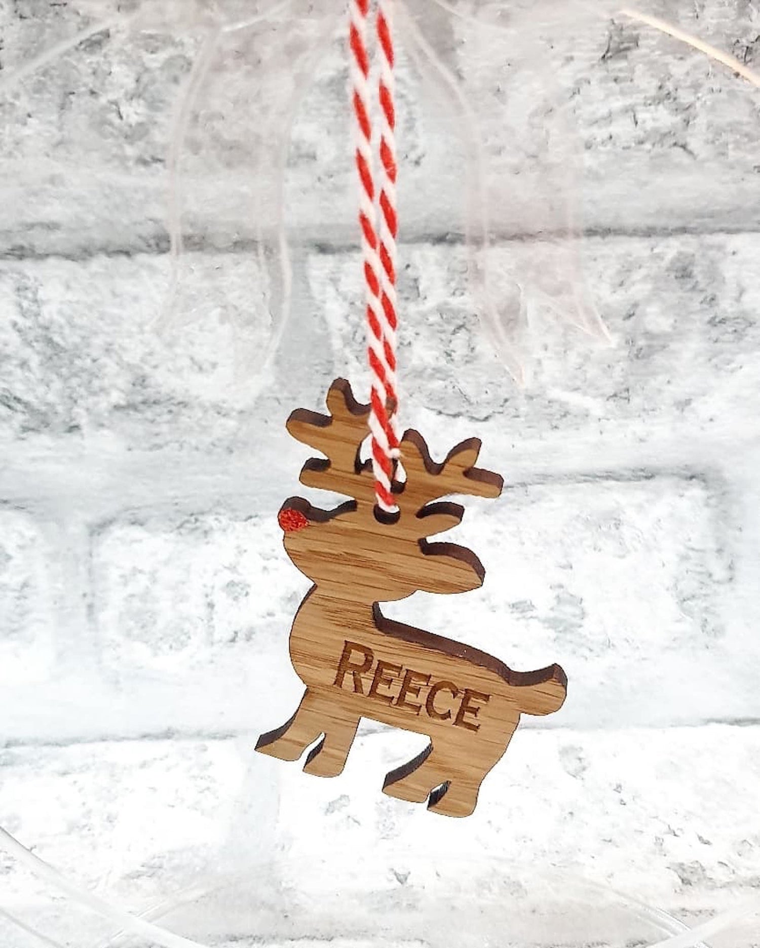 Personalised reindeer tree ornament. - LaserGiftsuk