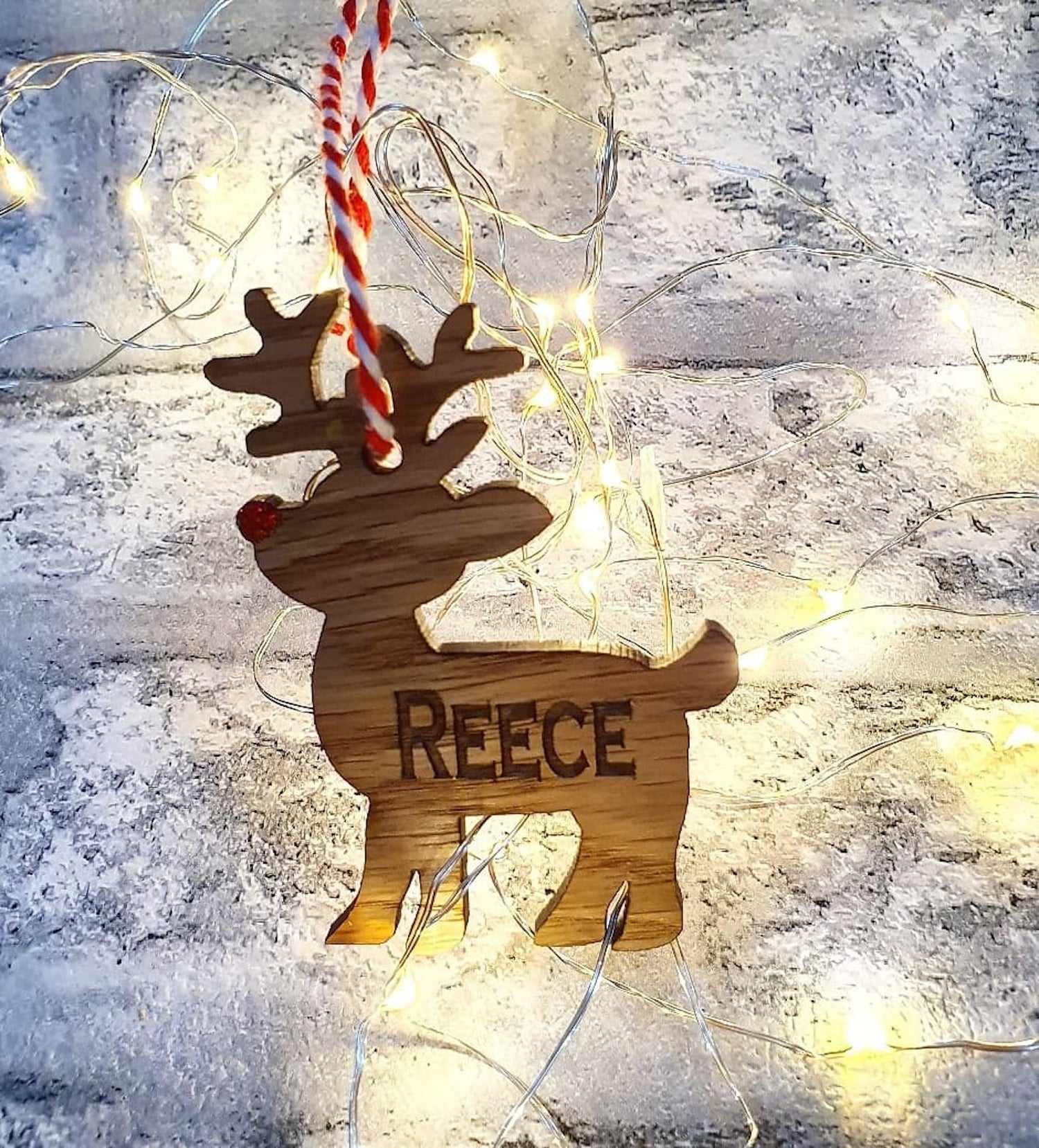 Personalised reindeer tree ornament. - LaserGiftsuk