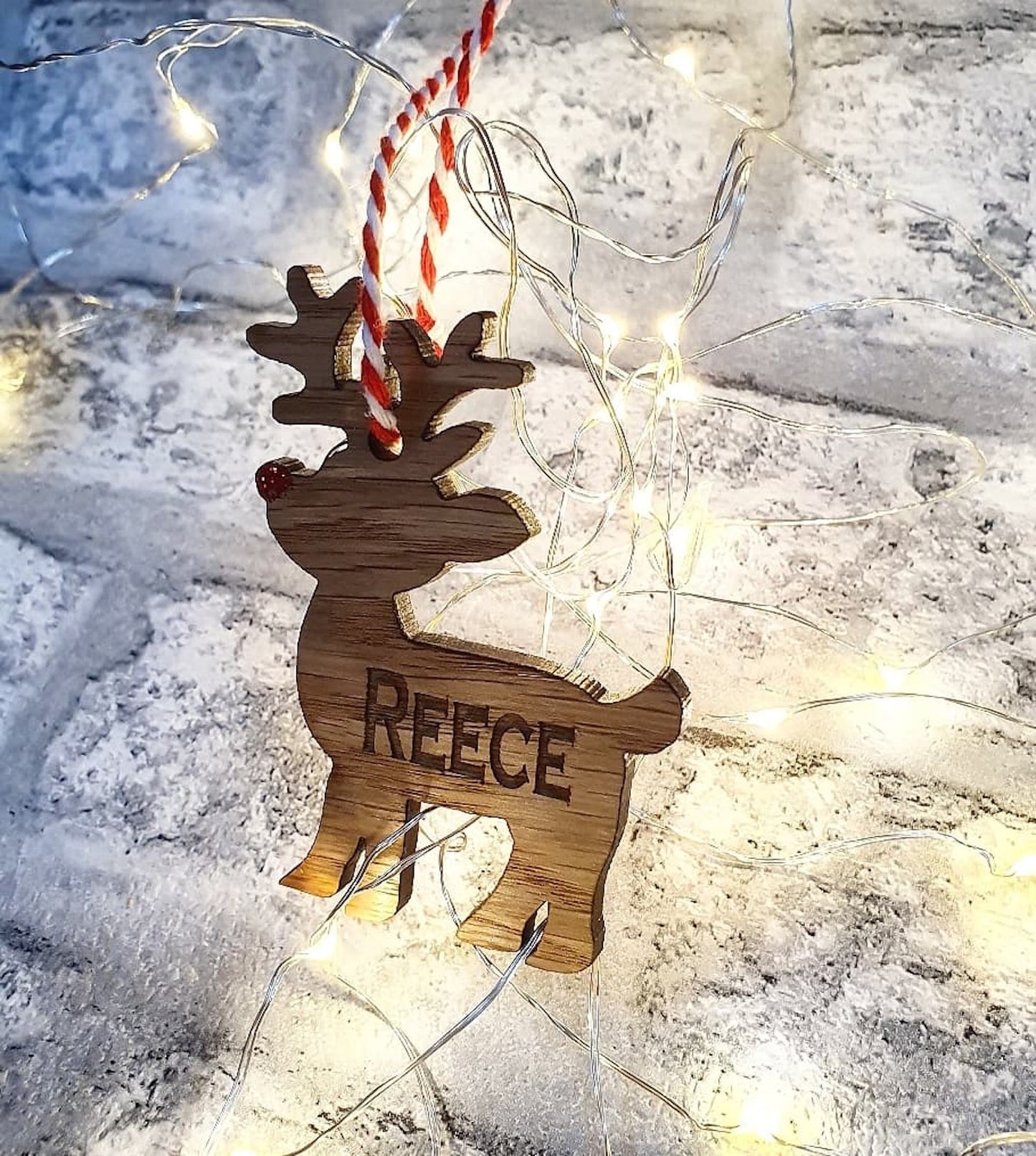 Personalised reindeer tree ornament. - LaserGiftsuk