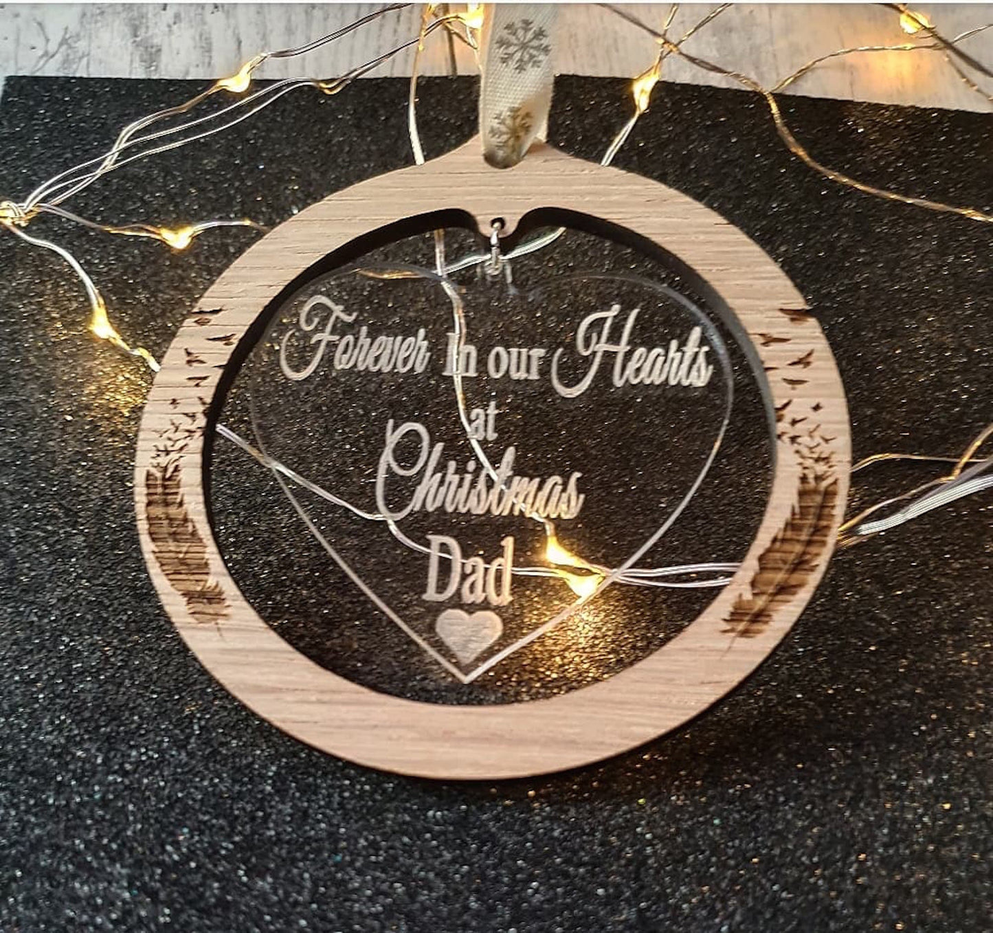 Beautiful Oak veneer remembrance Christmas bauble. - LaserGiftsuk