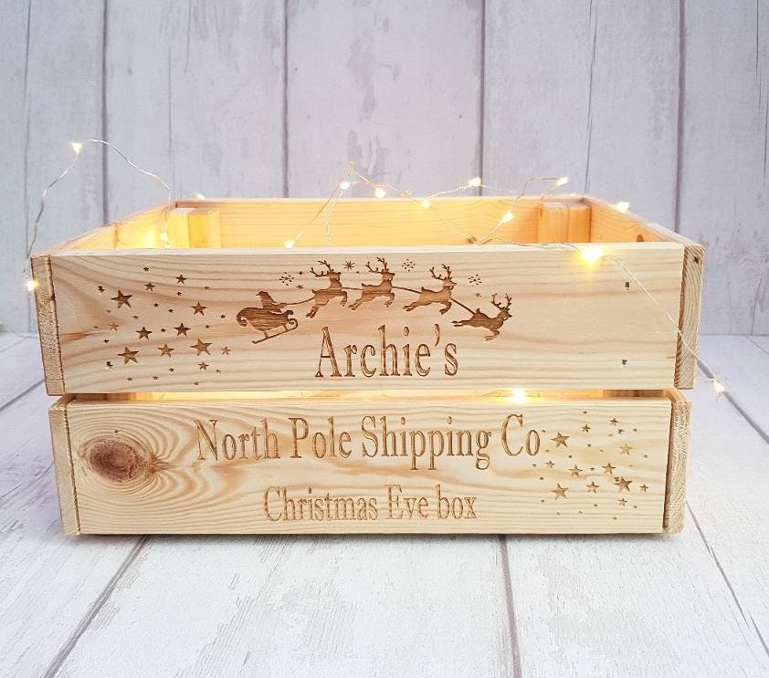 Personalised wooden Christmas eve crate. - LaserGiftsuk