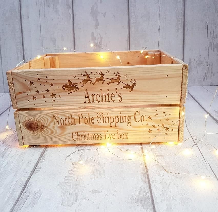 Personalised wooden Christmas eve crate. - LaserGiftsuk