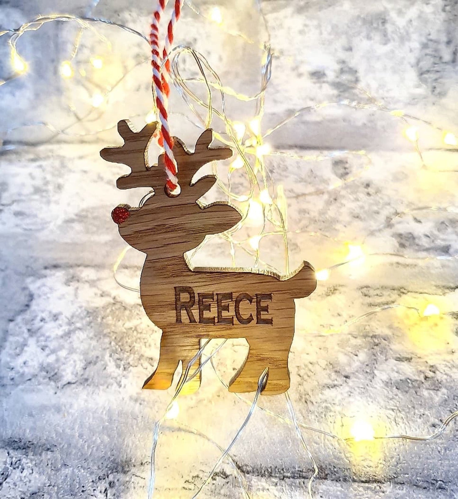 Personalised reindeer tree ornament. - LaserGiftsuk