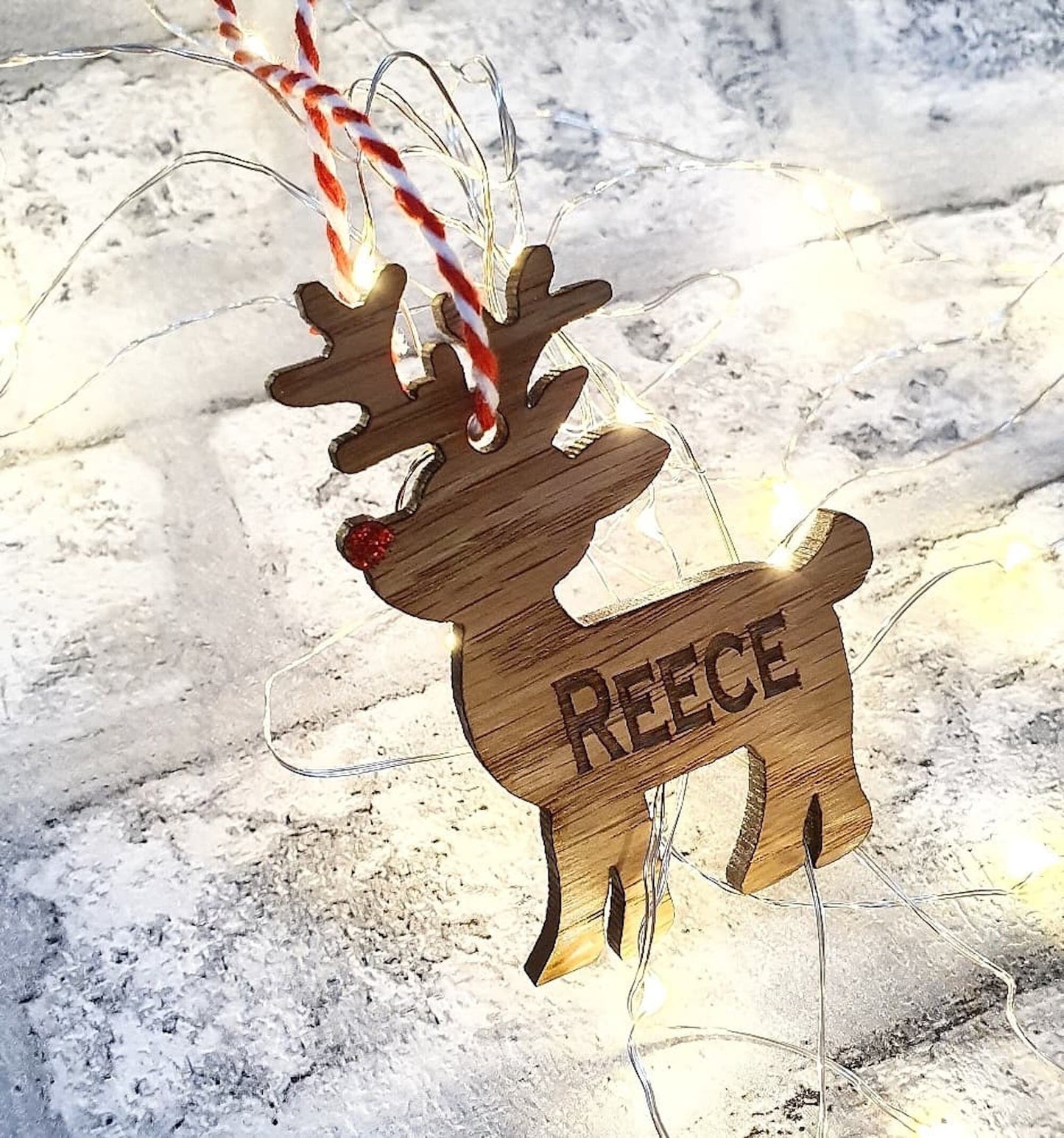 Personalised reindeer tree ornament. - LaserGiftsuk