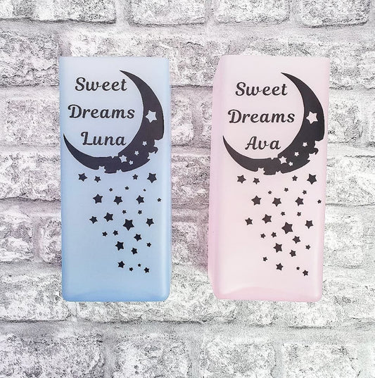 Personalised glass Moon and Stars night light. - LaserGiftsuk