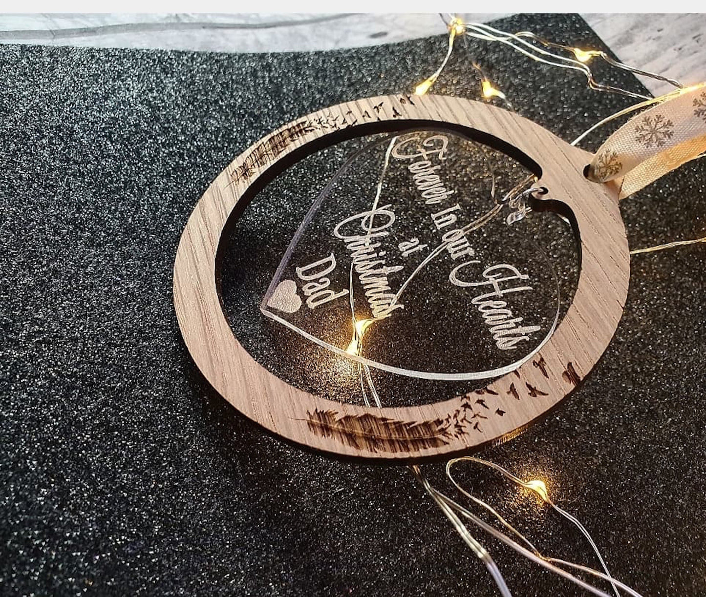 Beautiful Oak veneer remembrance Christmas bauble. - LaserGiftsuk