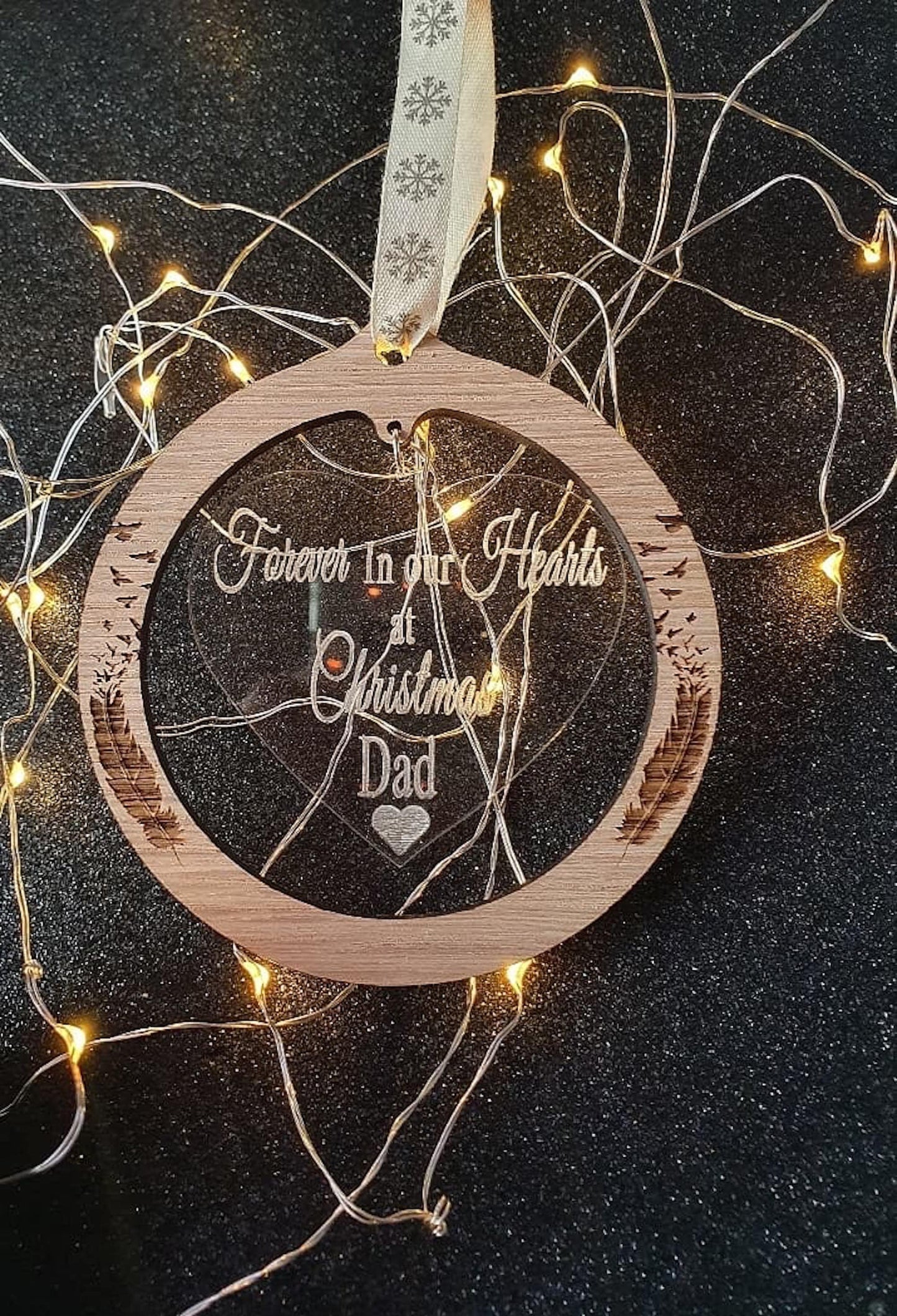 Beautiful Oak veneer remembrance Christmas bauble. - LaserGiftsuk