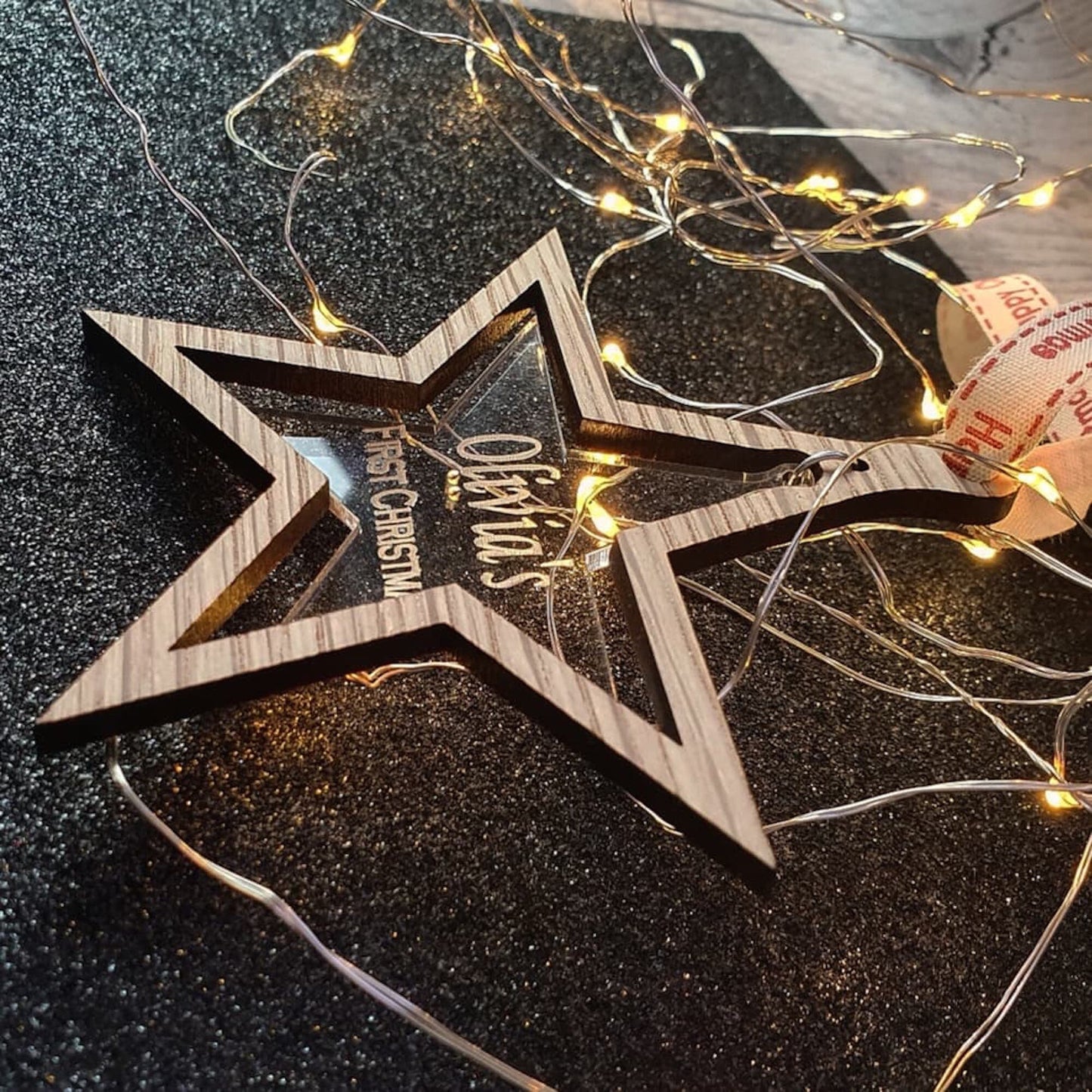 Personalised first Christmas star bauble. - LaserGiftsuk