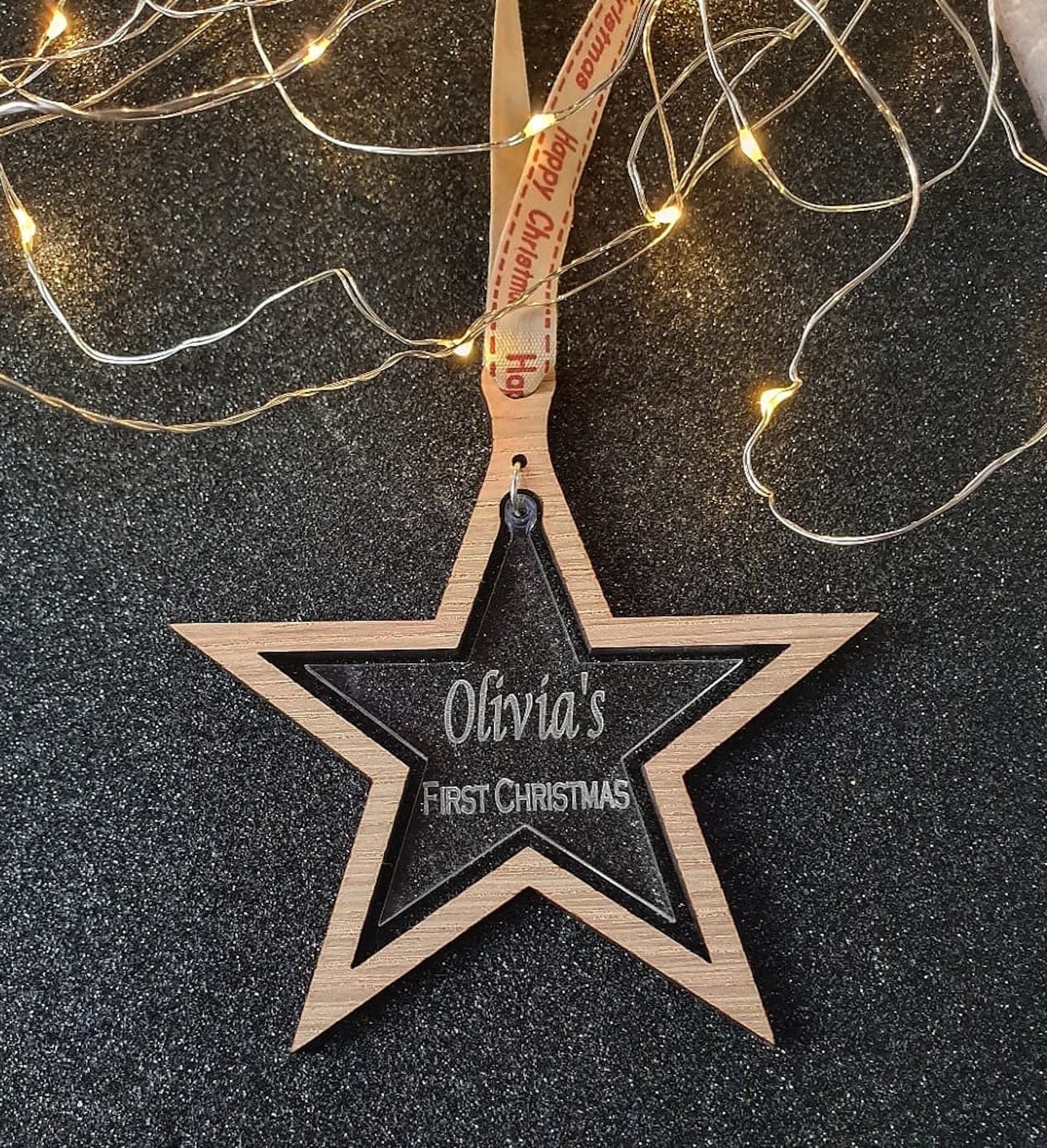 Personalised first Christmas star bauble. - LaserGiftsuk