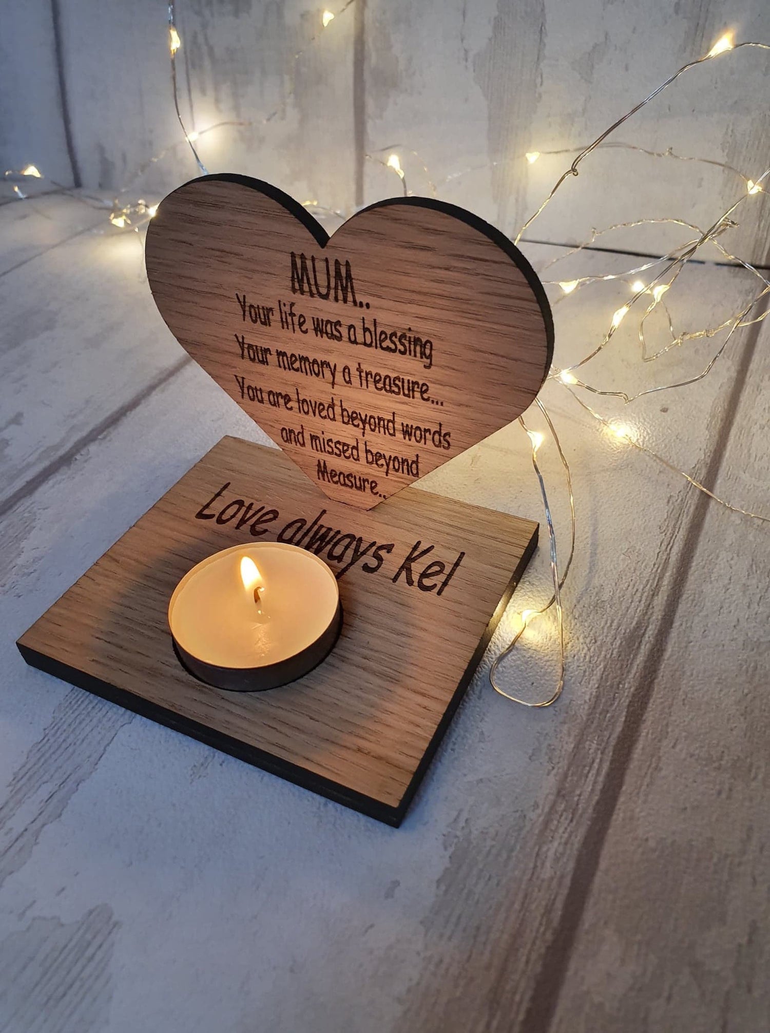 Personalised Bespoke oak veneer memory candle. - LaserGiftsuk