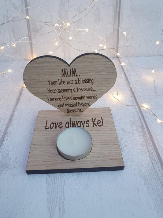 Personalised Bespoke oak veneer memory candle. - LaserGiftsuk