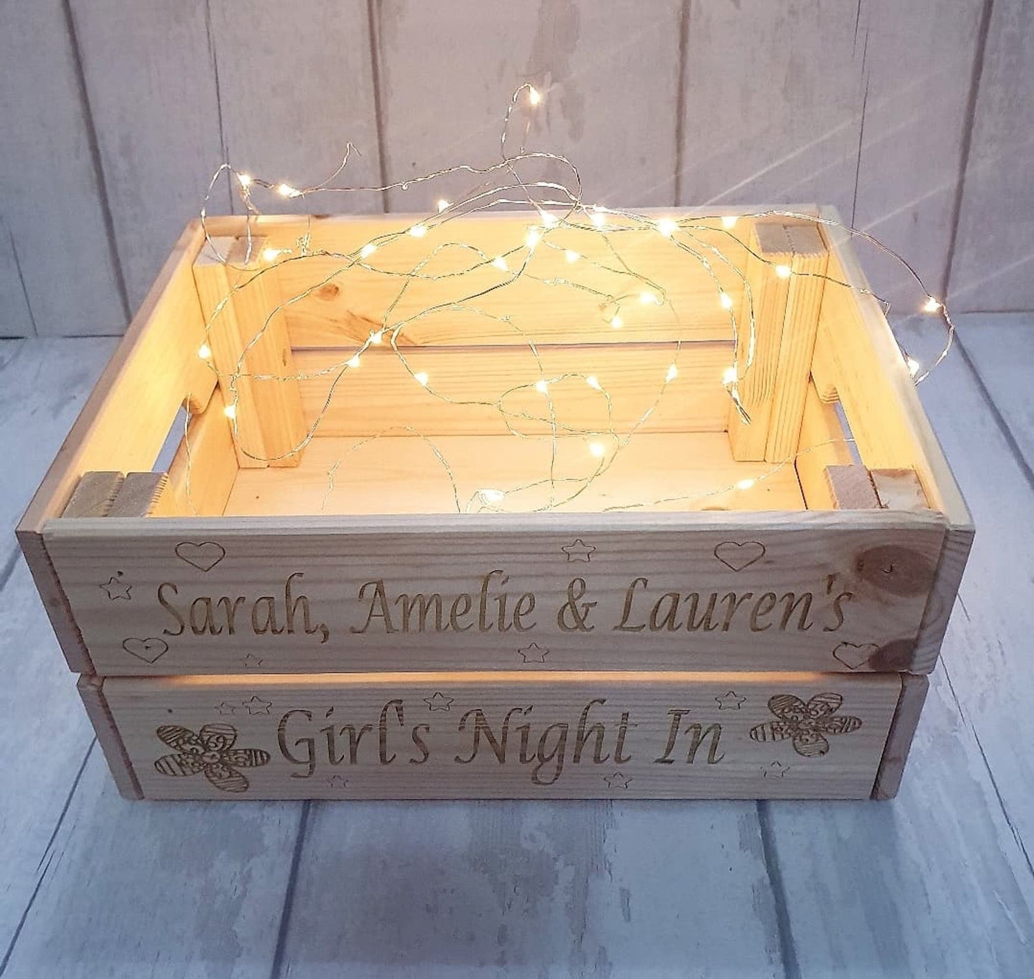 Personalised "Girls night in" wooden crate. - LaserGiftsuk