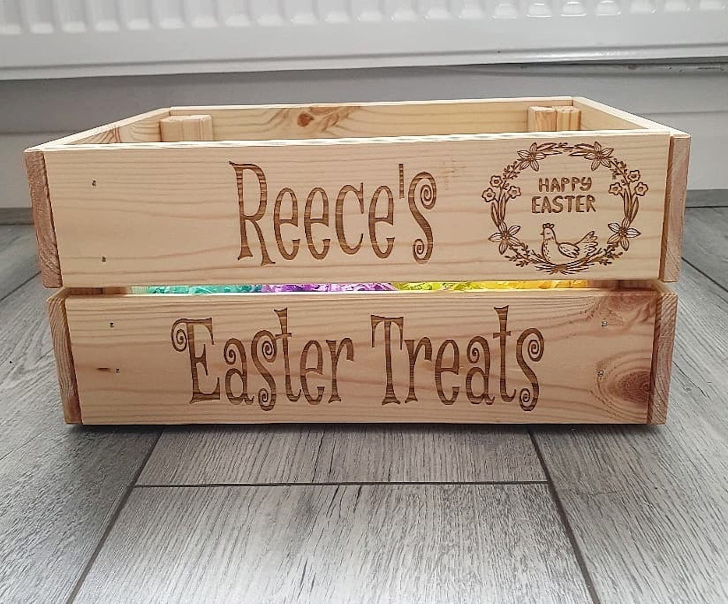 Personalised wooden Easter crate. - LaserGiftsuk