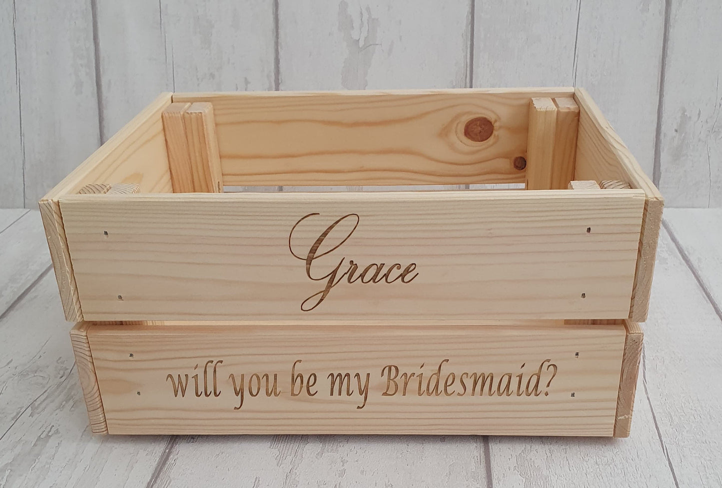 Personalised "will you be my Bridesmaid?" crate - LaserGiftsuk