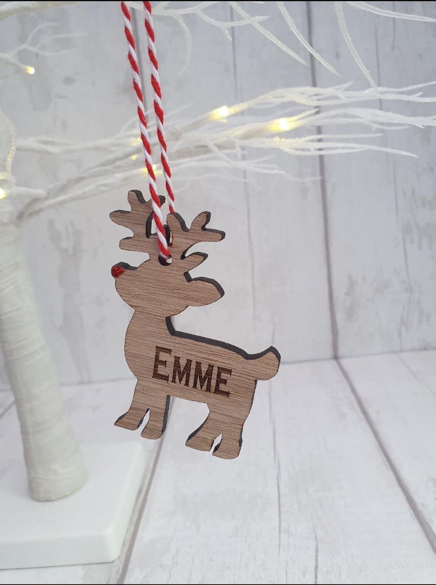 Personalised reindeer tree ornament. - LaserGiftsuk