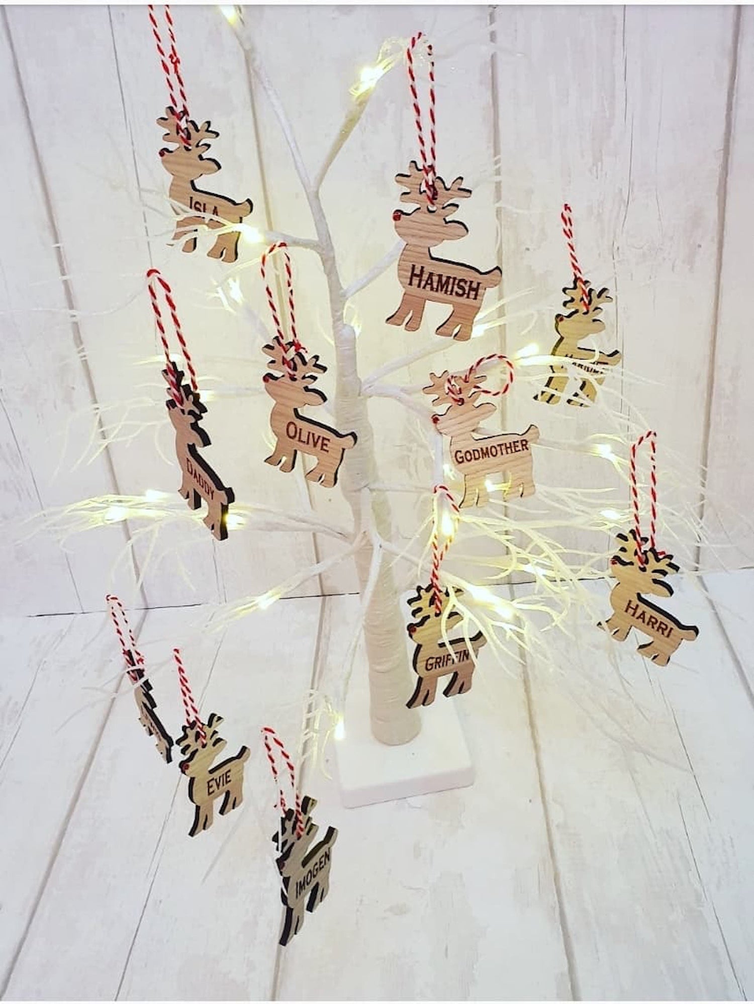 Personalised reindeer tree ornament. - LaserGiftsuk