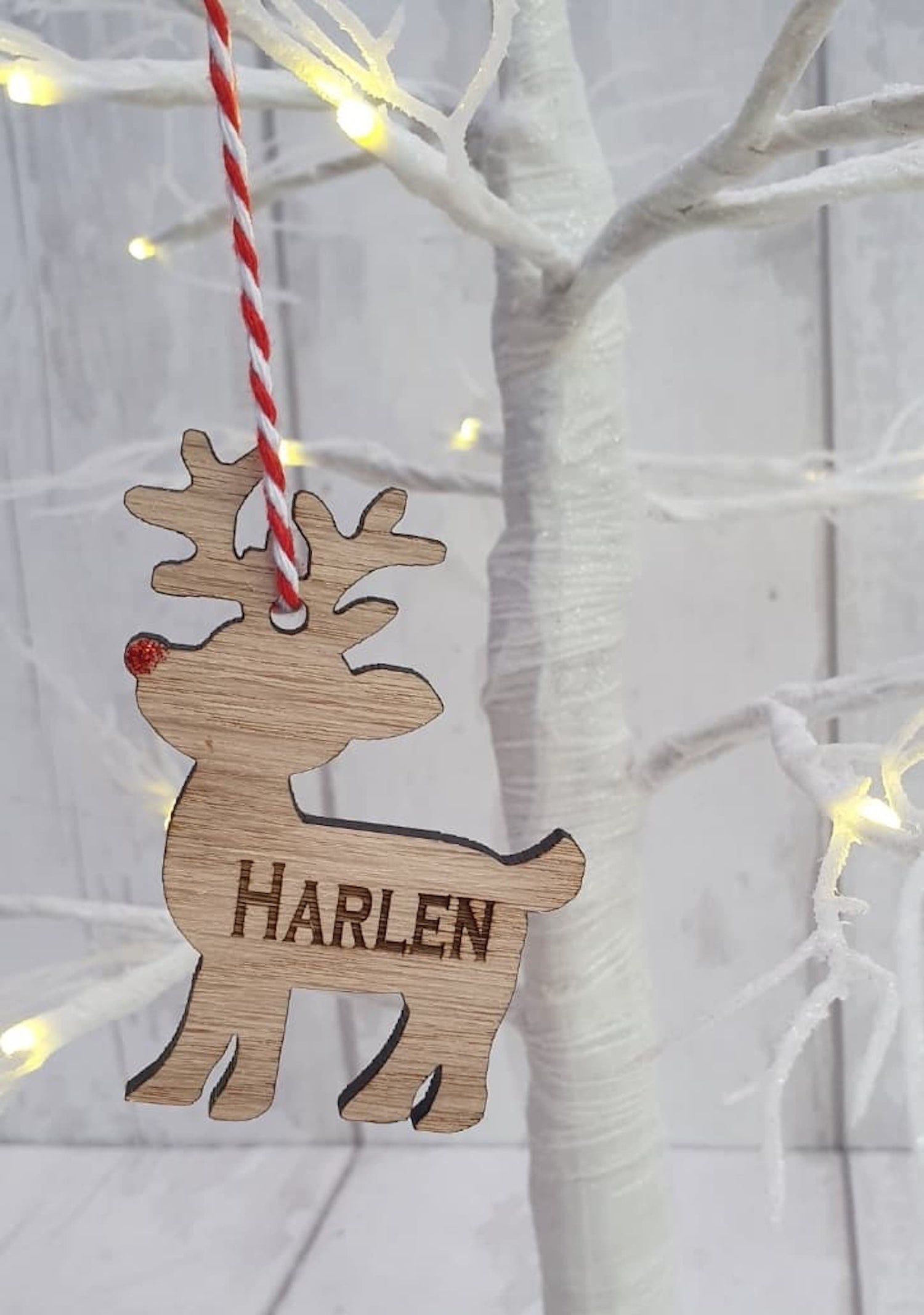 Personalised reindeer tree ornament. - LaserGiftsuk